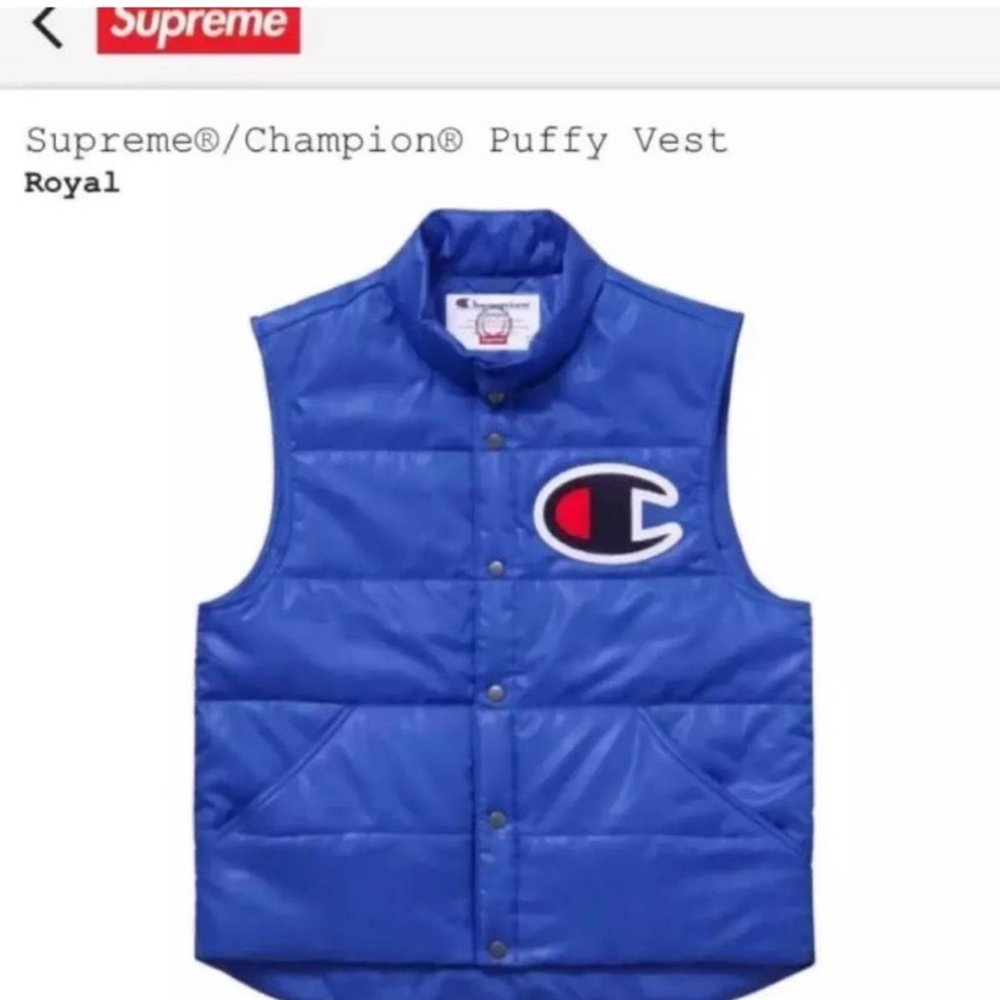 🔥 SUPREME x Champion Puffy Blue Vest MEDIUM - Picture 6 of 7